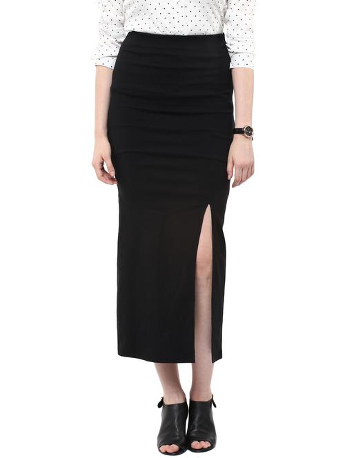 black solid side slit skirt - 20469290 - Very Small Image - 1