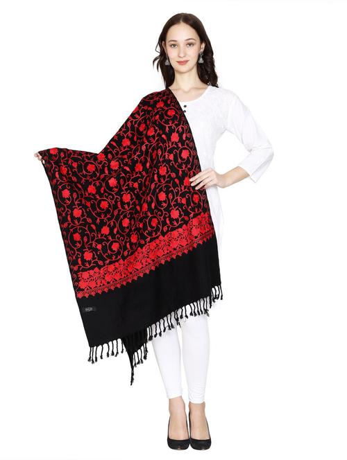 black wool embroidered shawl - 20470271 - Very Small Image - 1