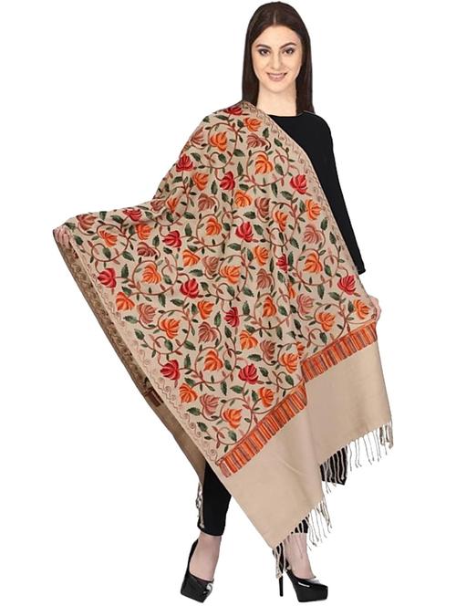 taupe wool embroidered shawl - 20470275 - Very Small Image - 1