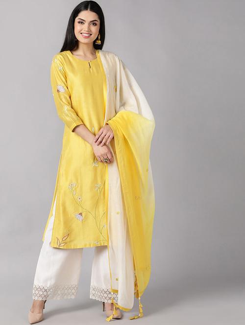 yellow three quarter sleeve suit set - 20473353 - Very Small Image - 1