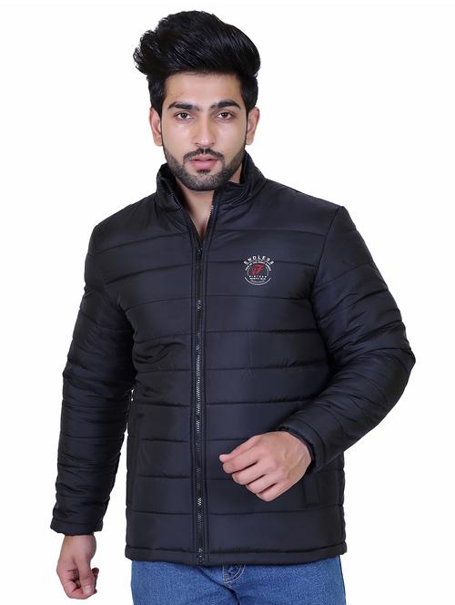 men solid black nylon quilted jacket - 20473739 - Very Small Image - 1