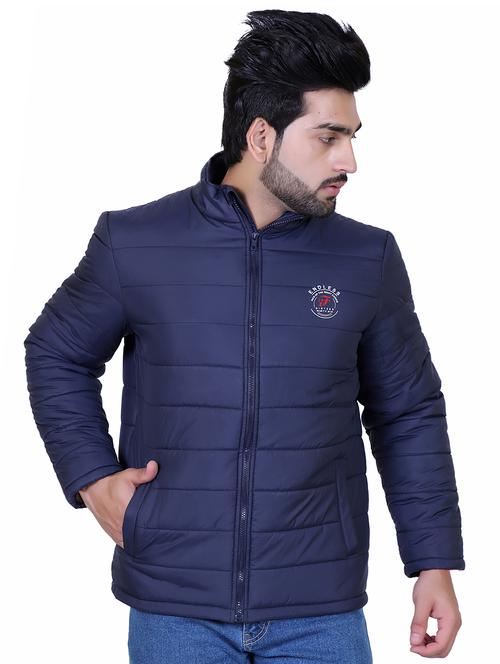 men solid navy blue nylon quilted jacket - 20473740 - Very Small Image - 1