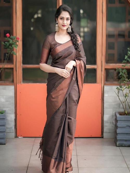 brown silk blend venkatagiri saree with blouse - 20473784 - Very Small Image - 1