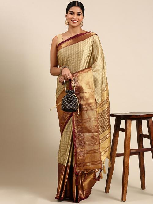 women's self design beige colored saree with blouse - 20473785 - Very Small Image - 1