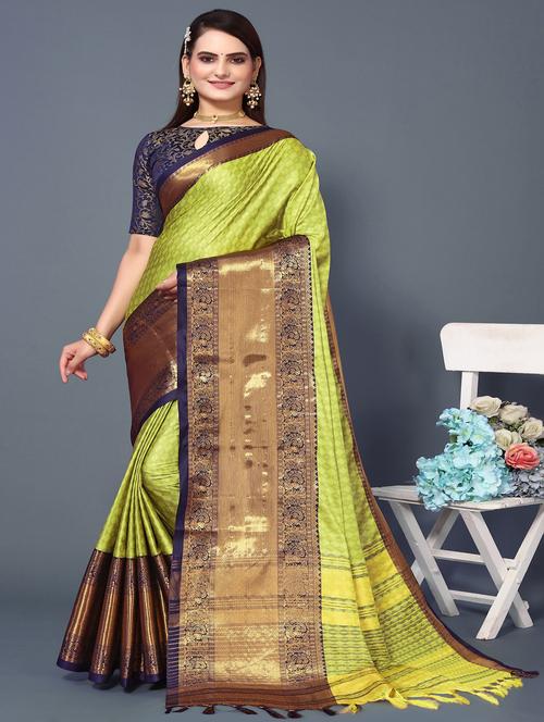 women's self design lime colored saree with blouse - 20473797 - Very Small Image - 1
