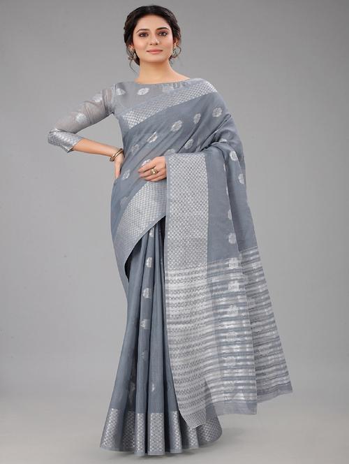 women's self design grey colored saree with blouse - 20473836 - Very Small Image - 1