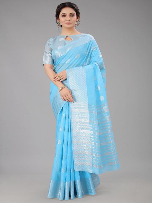 women's self design light blue colored saree with blouse - 20473842 - Very Small Image - 1