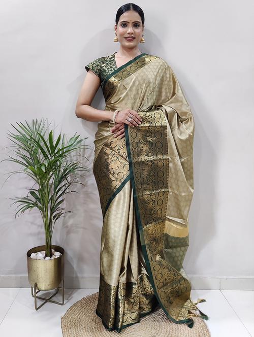 women's self design beige colored saree with blouse - 20473844 - Very Small Image - 1