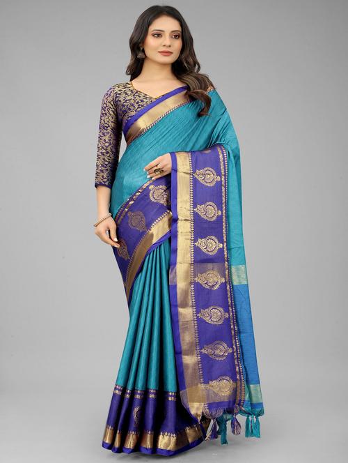 women's self design aqua blue colored saree with blouse - 20473870 - Very Small Image - 1