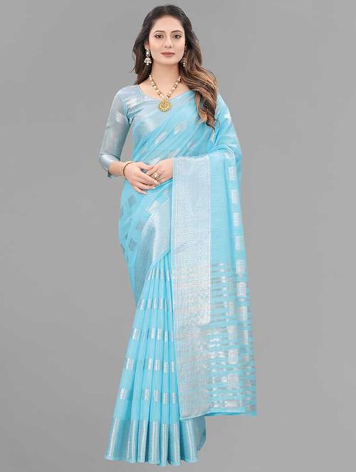 women's self design light blue colored saree with blouse - 20473886 - Very Small Image - 1