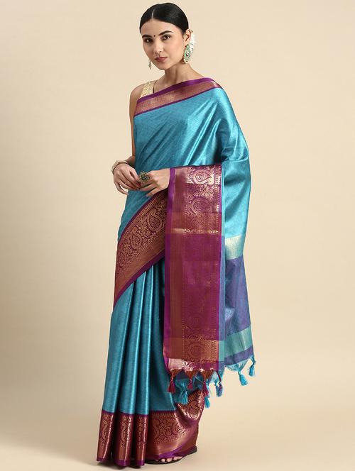 women's self design blue colored saree with blouse - 20473909 - Very Small Image - 1