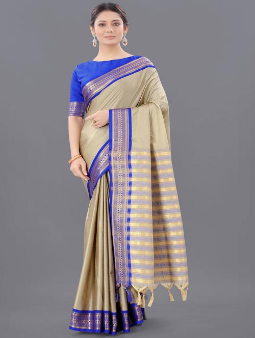 women's self design beige colored saree with blouse - 20473927 - Very Small Image - 1