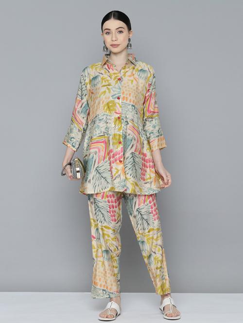 women multi color printed shirt collar co-ord sets - 20473969 - Very Small Image - 1