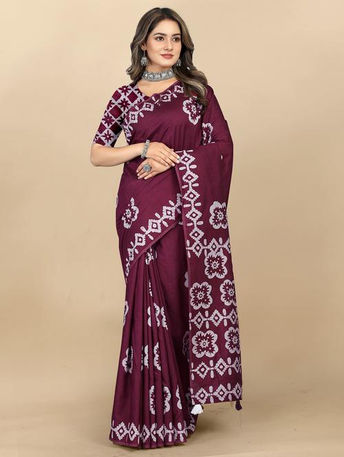 women's batik purple colored saree with blouse - 20474137 - Very Small Image - 1