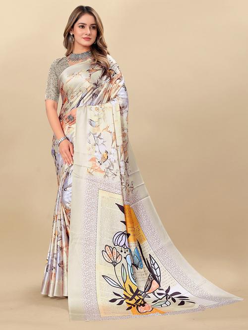 women's graphic off white colored saree - 20474148 - Very Small Image - 1