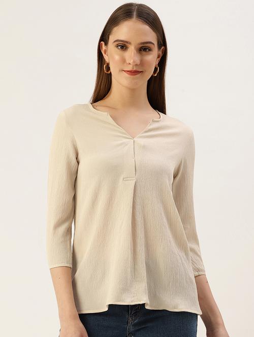 cream, solid notch neck regular top - 20474269 - Very Small Image - 1