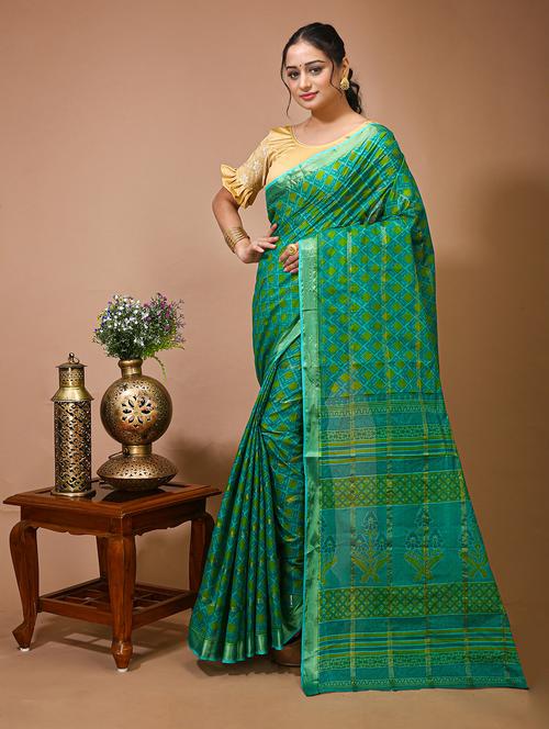 women's printed sea green colored saree - 20474311 - Very Small Image - 1