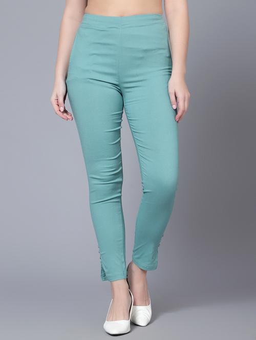 turquoise solid slim fit cigarette trouser - 20474427 - Very Small Image - 1