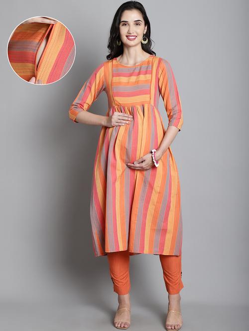 striped khadi cotton maternity kurta  - 20477954 - Very Small Image - 1