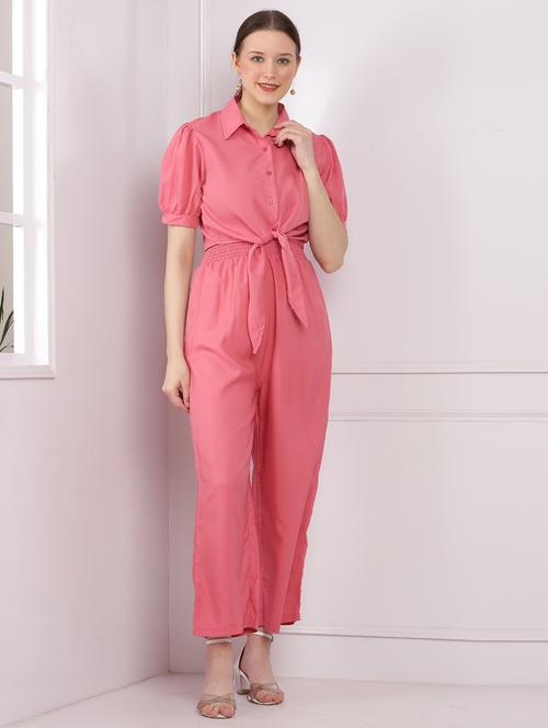 women pink crepe full leg jumpsuit with jacket - 20478024 - Very Small Image - 1