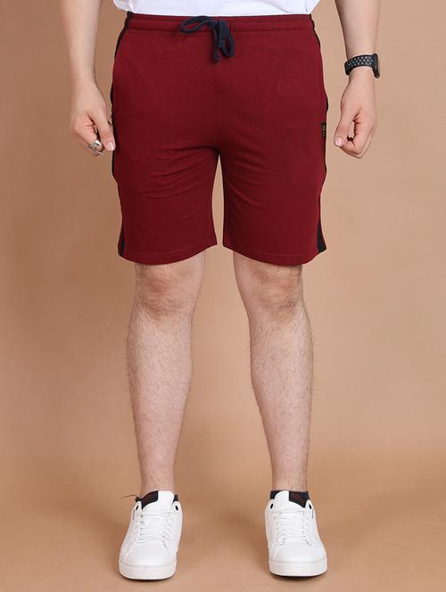 men side striped maroon cotton shorts - 20478539 - Very Small Image - 1