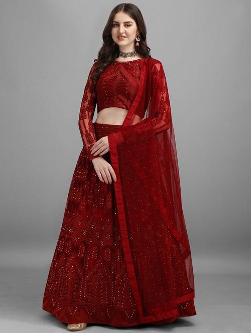 women maroon semi-stitched lehenga choli with dupatta - 20483816 - Very Small Image - 1