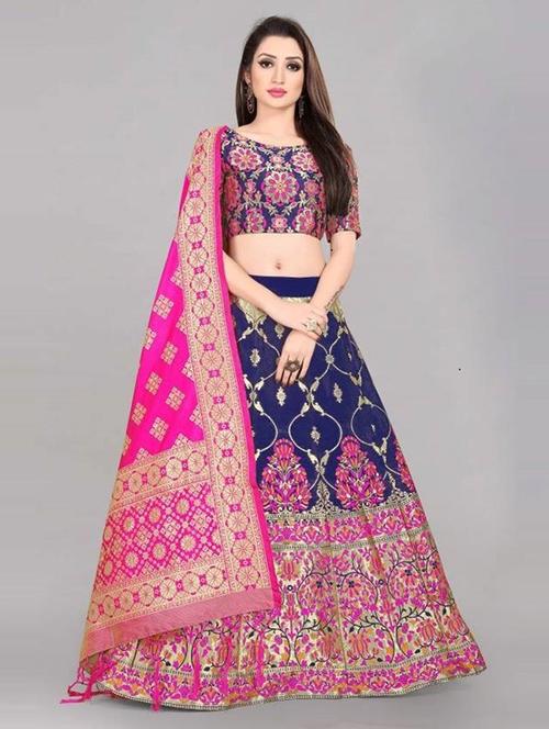 women blue & pink semi-stitched lehenga choli with dupatta - 20483823 - Very Small Image - 1