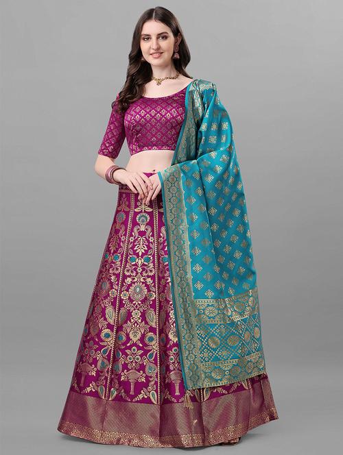 women purple semi-stitched lehenga choli with dupatta - 20483854 - Very Small Image - 1