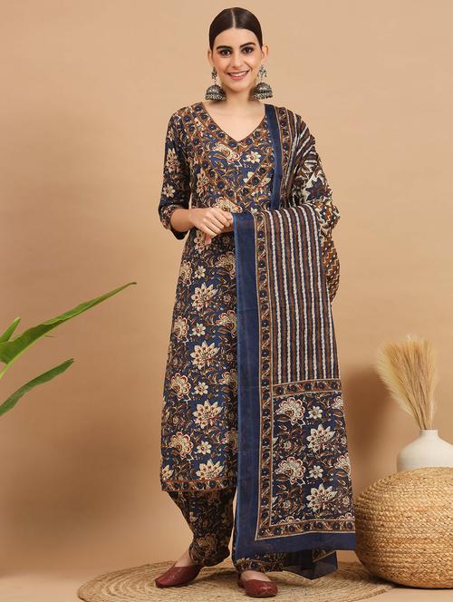 women blue v neck kurta salwar set with dupatta - 20484111 - Very Small Image - 1