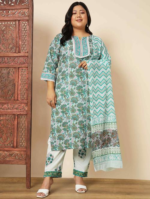 women light blue notch neck kurta pant set with dupatta - 20484409 - Very Small Image - 1