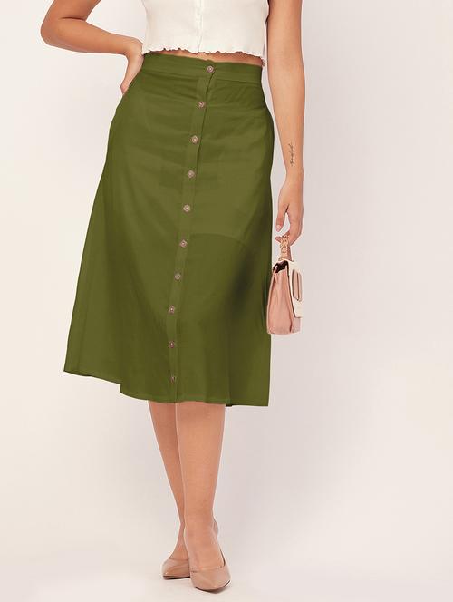 green rayon solid a-line skirt - 20485063 - Very Small Image - 1