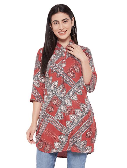 rust printed a-line  tunic - 20485690 - Very Small Image - 1