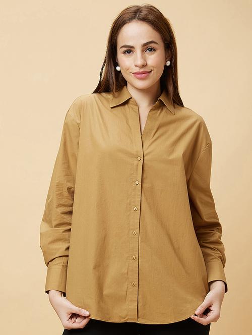 brown solid shirt top - 20485879 - Very Small Image - 1
