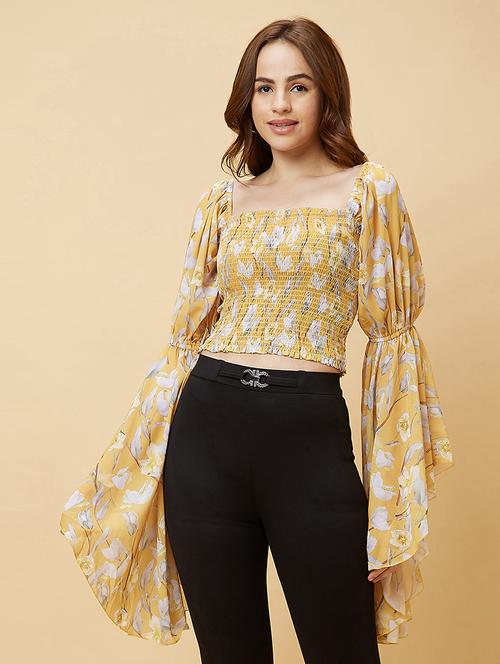 yellow floral printed regular top - 20485898 - Very Small Image - 1