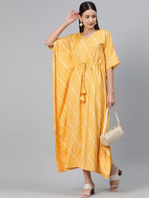 yellow bandhani kaftan dress - 20486514 - Very Small Image - 1