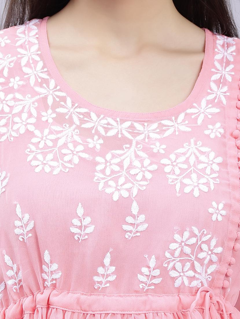 rosewater chikankari embroidered short kurti - 20486718 - Standard Image - 6