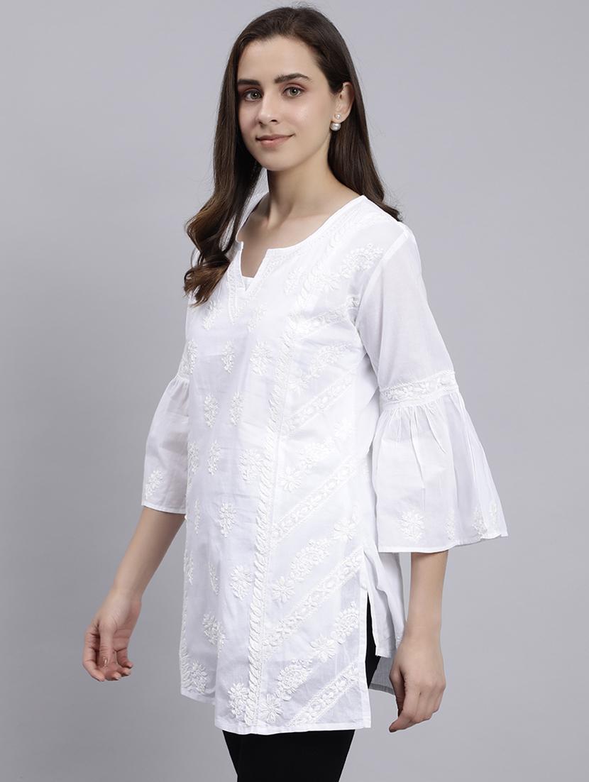 women notch neck chikankari kurti - 20486734 - Standard Image - 2