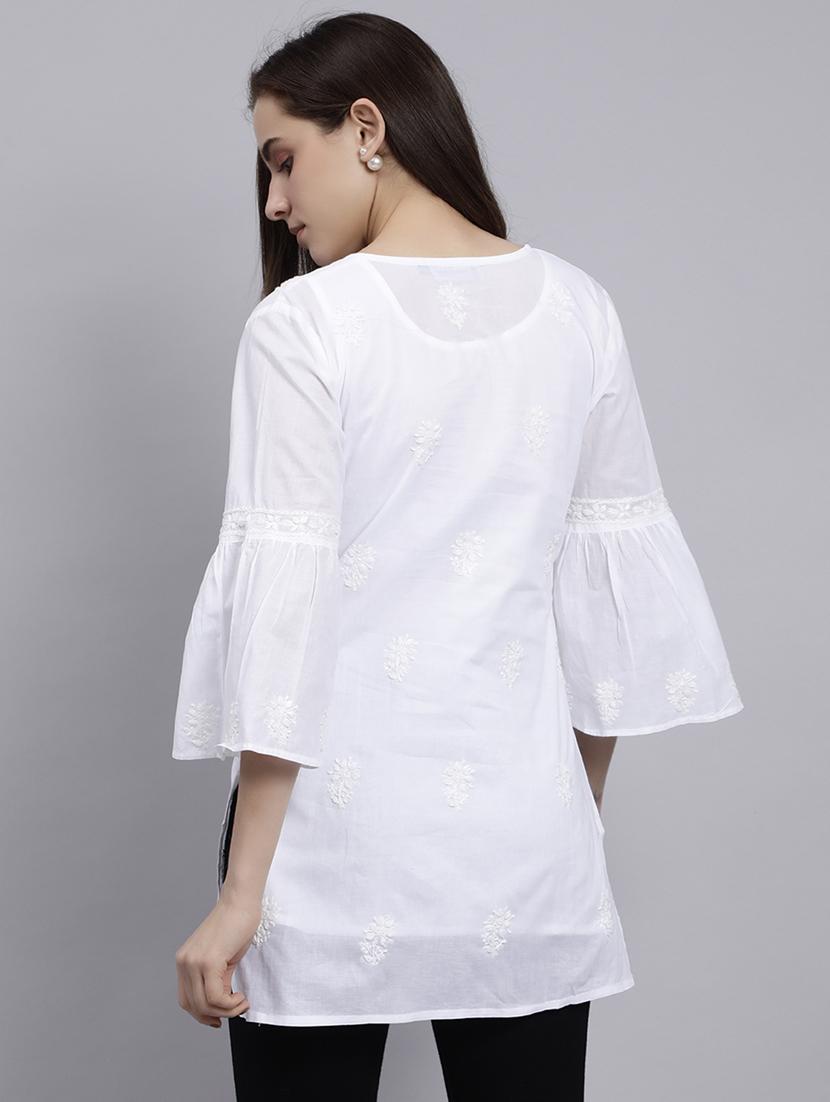 women notch neck chikankari kurti - 20486734 - Standard Image - 3