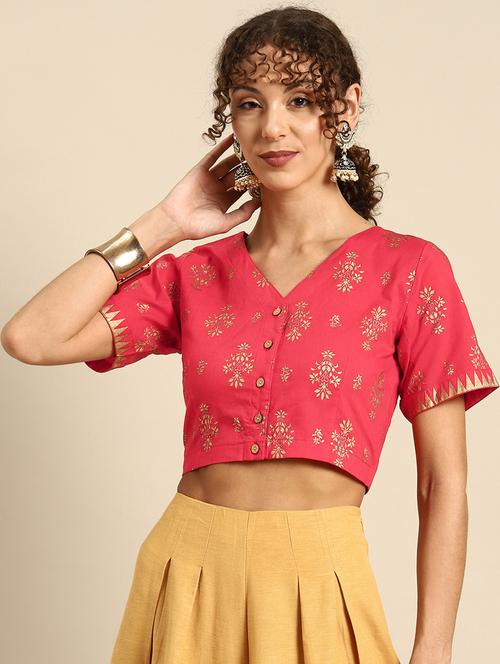 women coral v neck stitched blouse - 20486741 - Very Small Image - 1