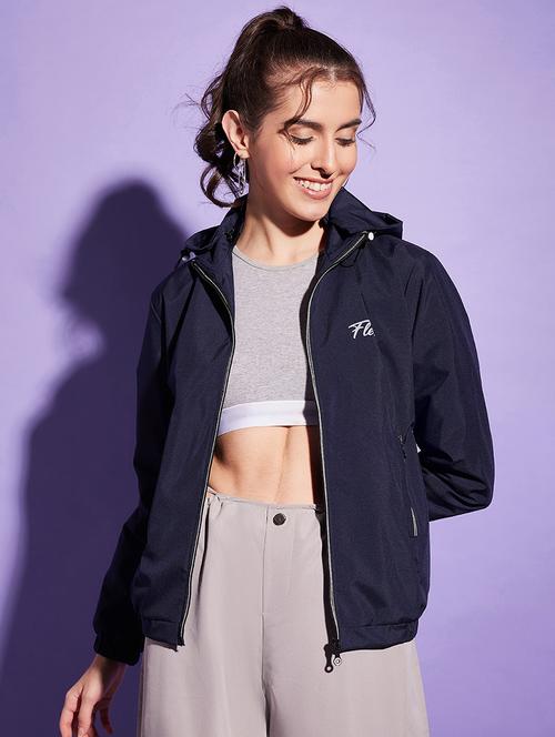 women navy blue polyester windcheater jacket - 20487225 - Very Small Image - 1