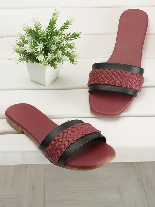 women textured maroon slip on sandal - 20488478 - Very Small Image - 1