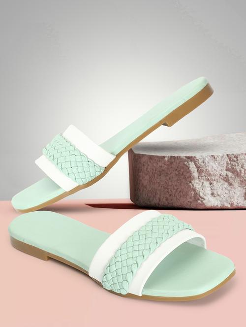 women textured neo mint slip on flat sandal - 20488480 - Very Small Image - 1