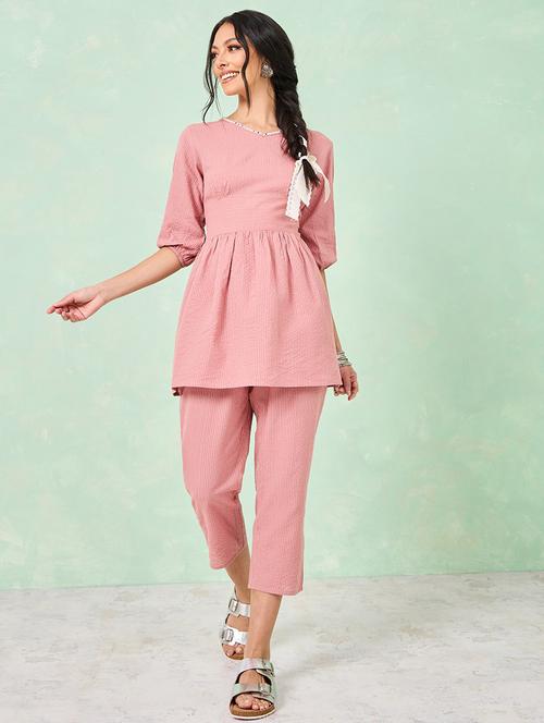 women pink stripes top and skirt co-ord set - 20490458 - Very Small Image - 1