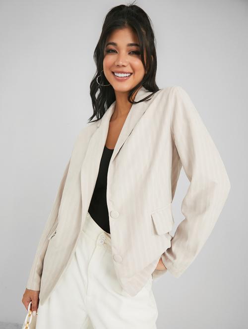 women long sleeve stripes casual blazer - 20490523 - Very Small Image - 1