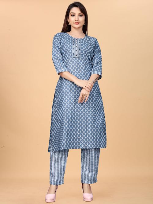 block print kurta pant set - 20490566 - Very Small Image - 1