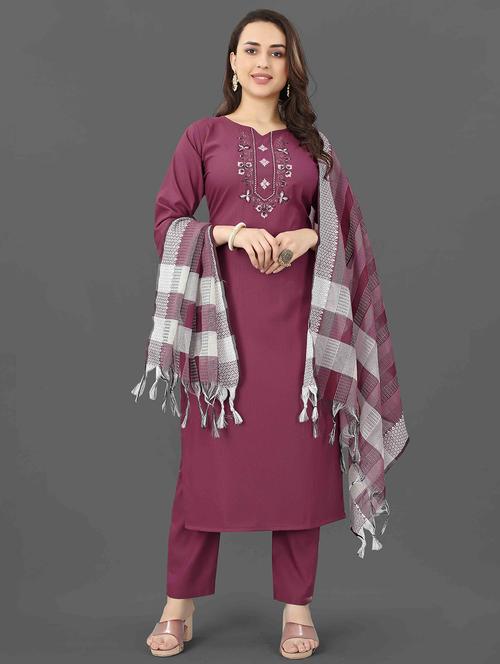 women three quarter sleeve kurta pant with dupatta set - 20490583 - Very Small Image - 1