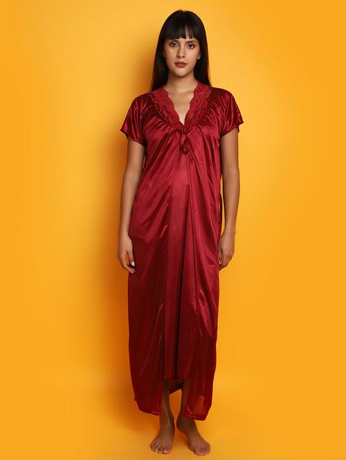maroon satin sleepshirts & nighty - 20491544 - Very Small Image - 1