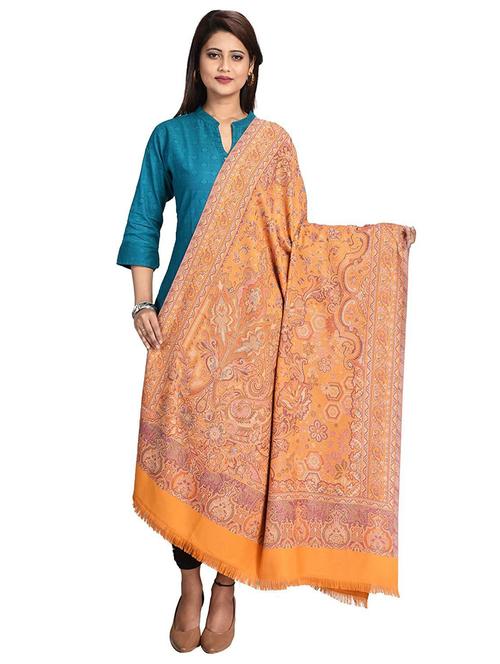 yellow self designed  woolen shawl - 20492271 - Very Small Image - 1