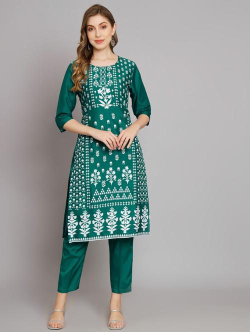 women green round neck straight kurta - 20497582 - Very Small Image - 1