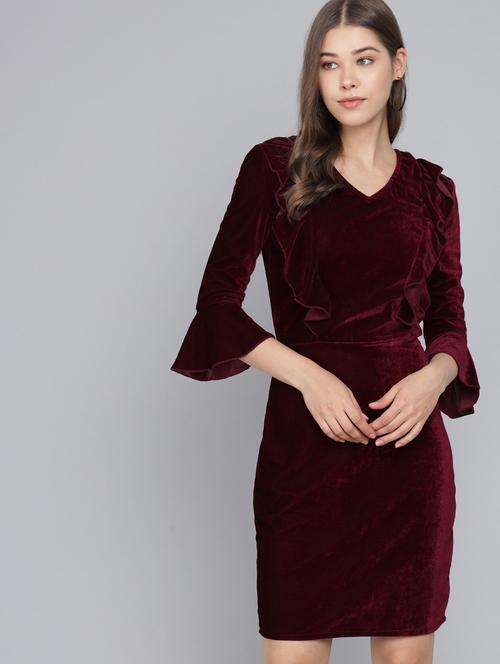 maroon solid bodycon dress - 20497700 - Very Small Image - 1